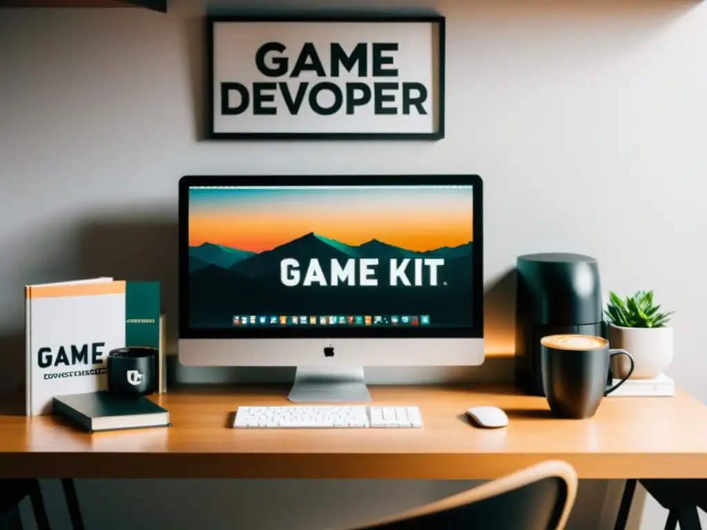 Escritorio de desarrollador de juegos indie con AppGameKit El ambiente minimalista de un espacio de trabajo para desarrolladores de juegos indie con AppGameKit
