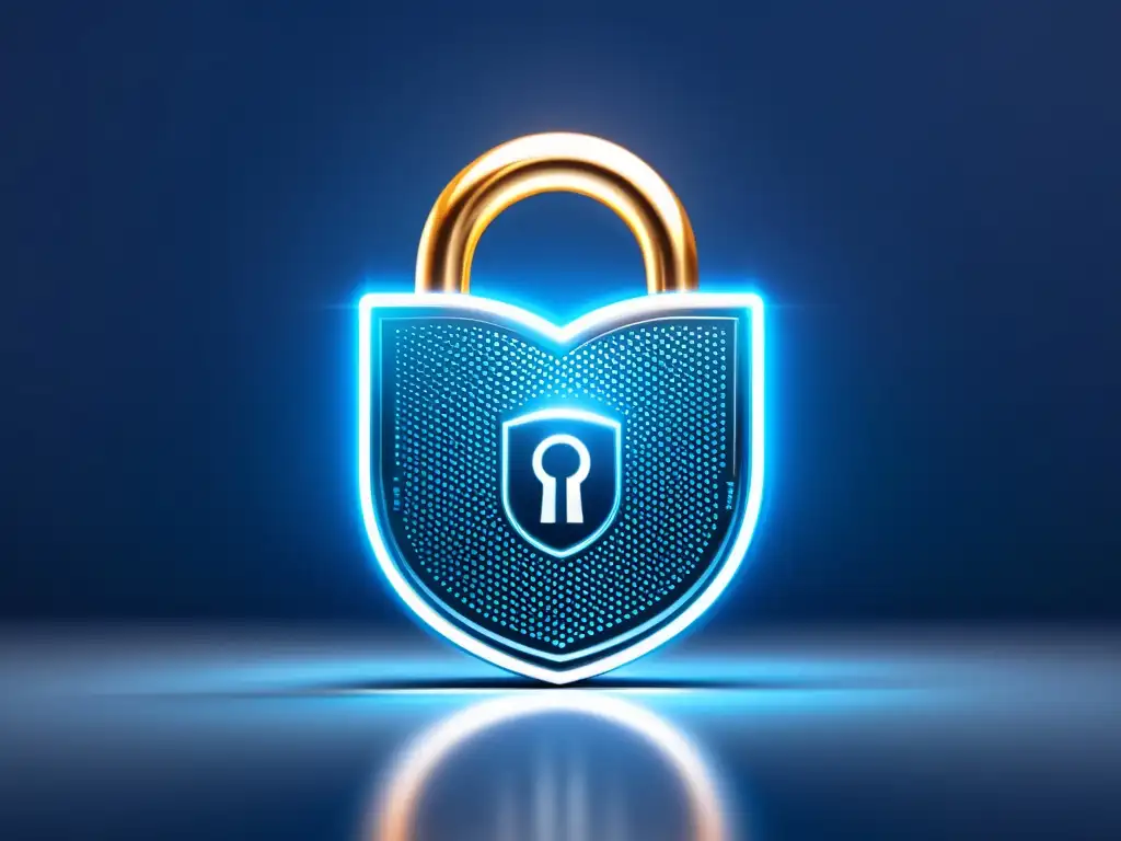 Padlock blockchain-IoT: innovadora seguridad futurista Un candado futurista con circuitos brillantes, simbolizando seguridad innovadora con blockchain y IoT