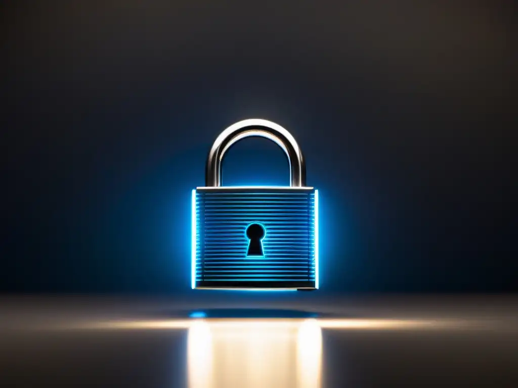 Padlock digital futurista: seguridad impenetrable Un candado futurista con patrones de cifrado digital, rodeado de luz digital