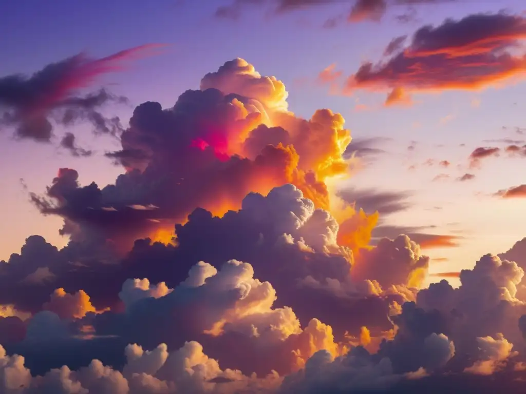 Atardecer dorado sobre nubes, colores vibrantes Un cielo lleno de nubes al atardecer, con tonos dorados y rosados, perfecto para plataformas de análisis predictivo en la nube