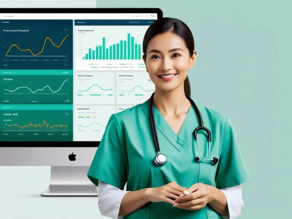 Plataforma de aprendizaje automático para médicos: intuitiva y profesional Doctor confiado usando plataforma machine learning para profesionales médicos, con diseño amigable y visualizaciones claras