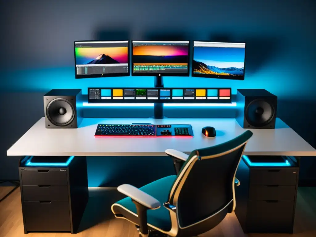 Estación de color profesional: moderna y sofisticada Un elegante espacio de trabajo para la corrección de color, ideal para cineastas independientes