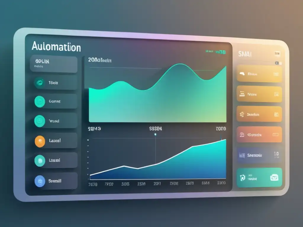 Interfaz de automatización moderna y sofisticada para el marketing Una elegante interfaz de herramientas de automatización para prospectos, con líneas limpias, colores suaves y procesos automatizados detallados