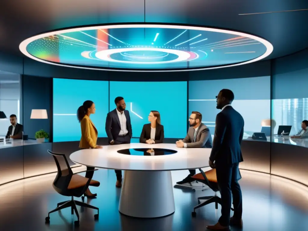 Equipo innovador de BI en espacio de oficina moderno Equipo diverso colaborando en innovadoras soluciones de BI no convencional en sectores en una oficina moderna y elegante
