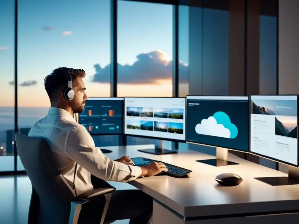 Colaboración remota eficiente y profesional en la nube Equipo remoto colaborando en plataforma en la nube con diseño moderno y eficiente