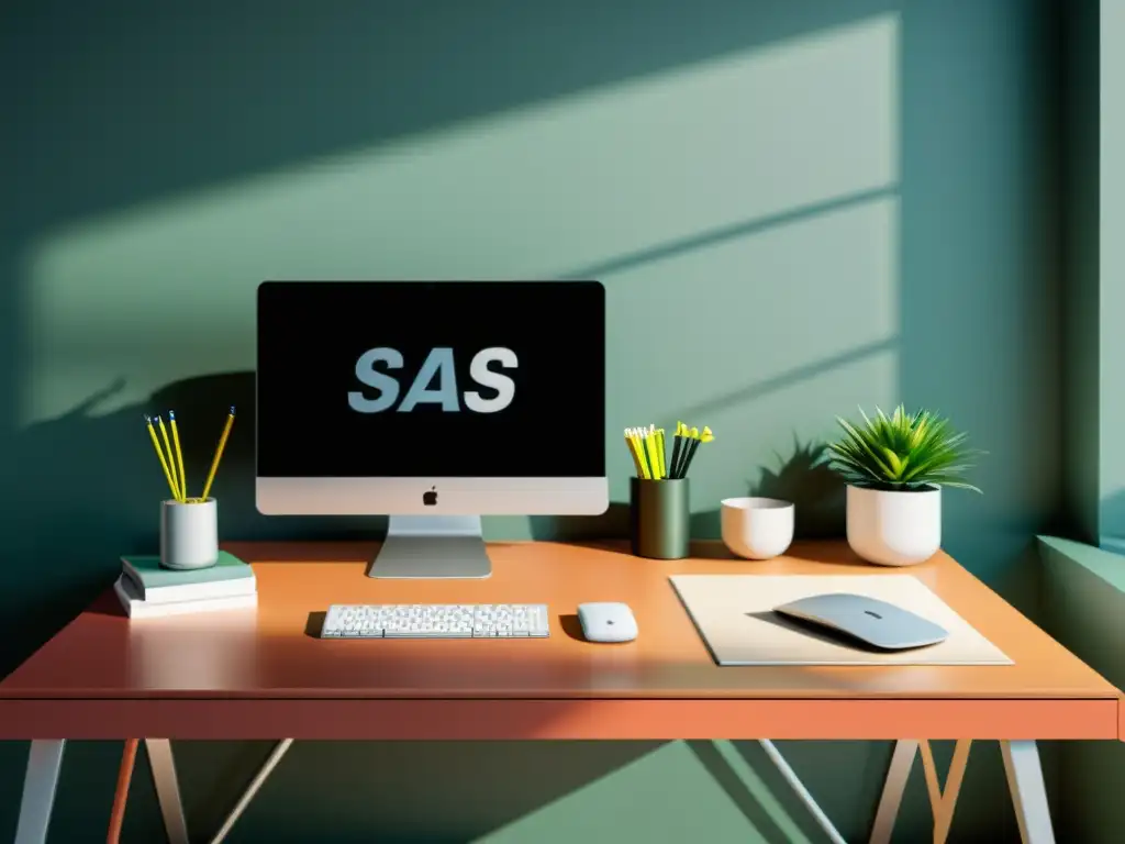 Oficina minimalista con software SAS Escritorio moderno con software SAS