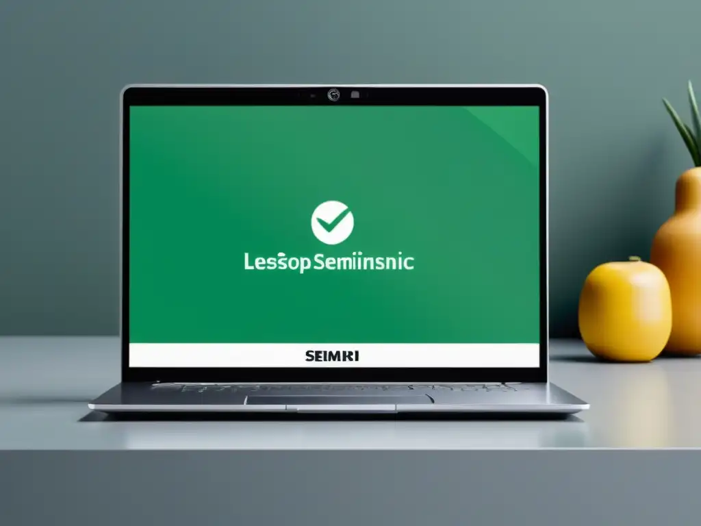 Anuncio SEM impactante para software de nicho en laptop elegante Un espacio de trabajo minimalista con un elegante portátil que muestra una publicidad SEM impactante para software menos conocido