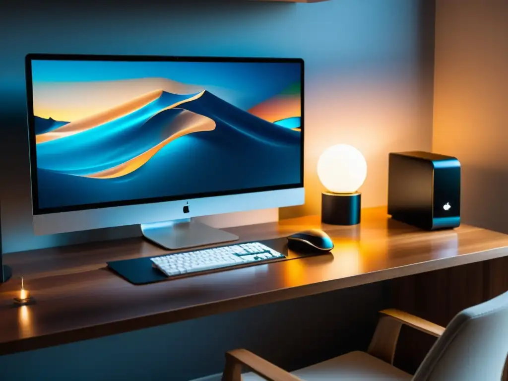 Estación de trabajo moderna: eficiencia y elegancia Espacio de trabajo moderno y elegante con software de automatización de tareas