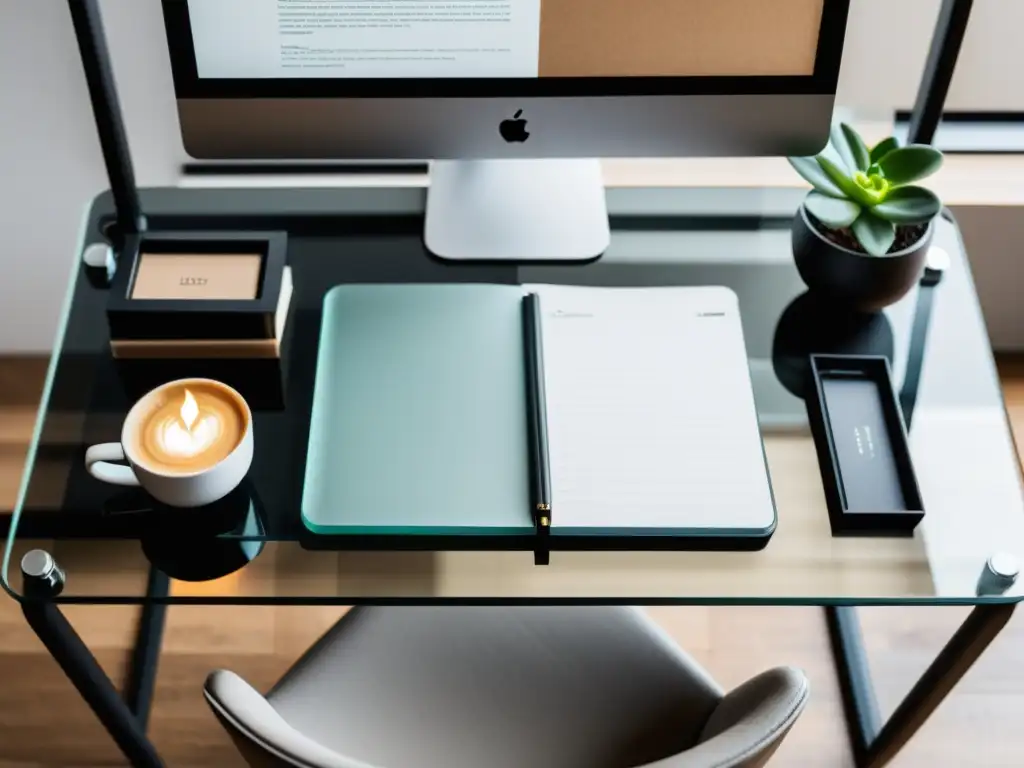Escritorio minimalista de oficina con estilo Un espacio de trabajo moderno y minimalista con funcionalidades de ClearBooks para negocios