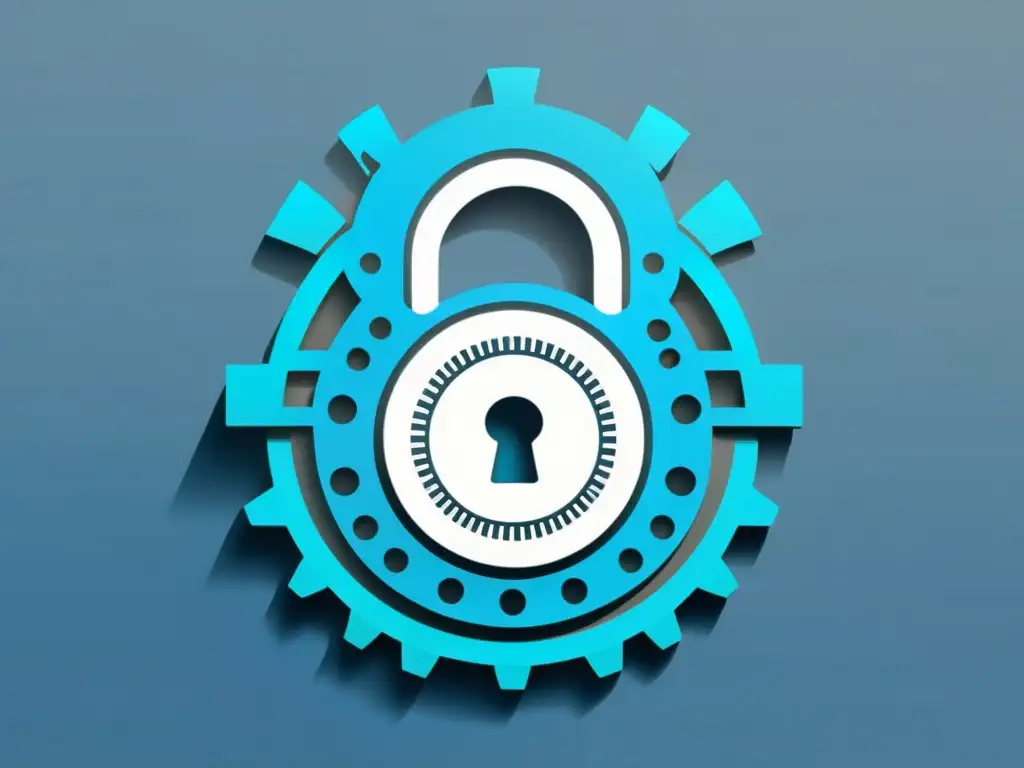 Padlock de privacidad: tecnología sutil, seguridad sofisticada Una ilustración minimalista de un candado con complejos engranajes interconectados, simbolizando las herramientas de privacidad para redes sociales