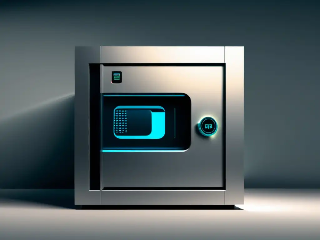 Vault de alta tecnología: seguridad y sofisticación Una ilustración minimalista detallada de una bóveda con alta tecnología de seguridad, transmitiendo confianza y sofisticación