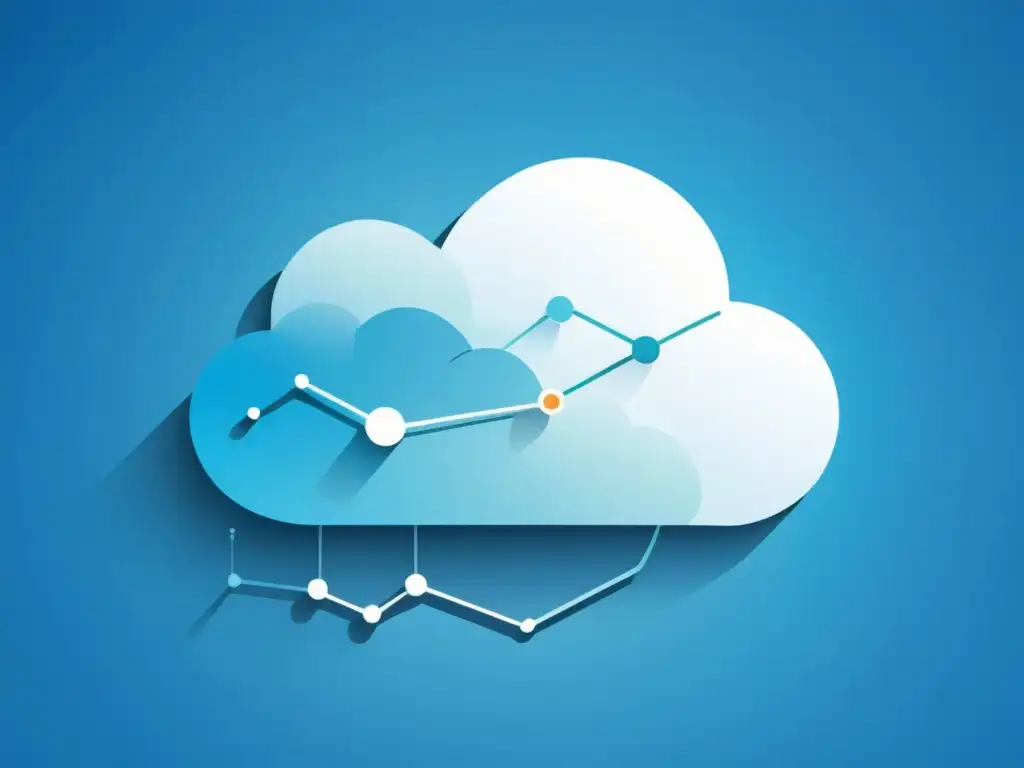 Plataforma de Análisis Predictivo en la Nube Una ilustración minimalista de una nube con nodos interconectados y puntos de datos, simbolizando plataformas de análisis predictivo en la nube
