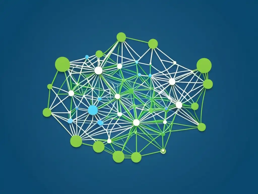 Sistema corporativo fortificado con soluciones innovadoras Una ilustración minimalista de una sofisticada red corporativa fortalecida por beneficios del software menos conocido, en tonos azules y verdes, simbolizando integración y protección innovadora