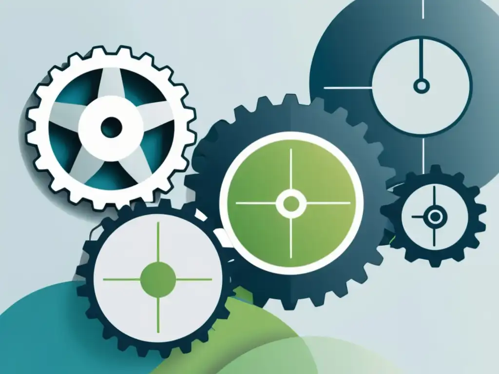 Optimización financiera con Fakturama: eficiencia minimalista Imagen minimalista de engranajes y gráficos financieros, simbolizando el impacto eficiente de Fakturama en la gestión de facturas y contabilidad
