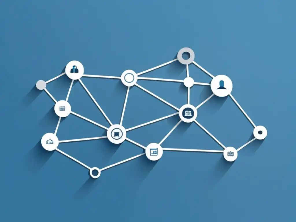 Red de Identidad: Diseño Minimalista en Tonalidades Azules y Grises Imagen minimalista de nodos y líneas interconectados en tonos azules y grises, evocando sofisticación y tecnología