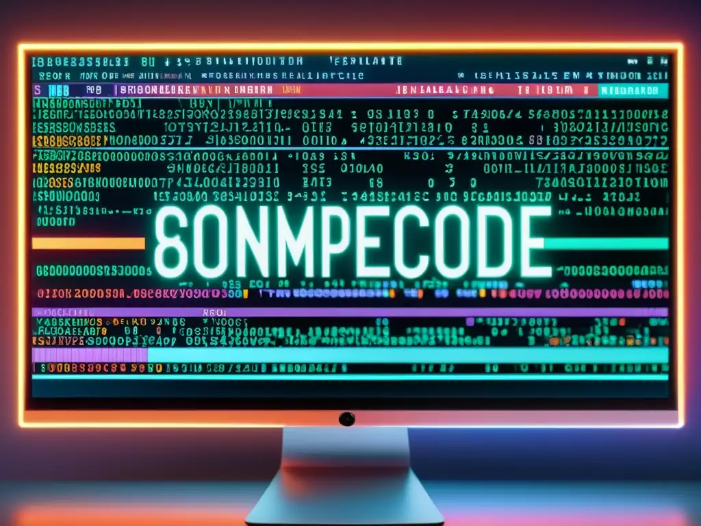 Análisis de Vulnerabilidades: Código en 8k Una impresionante imagen en 8k de un monitor con código colorido, representando herramientas análisis vulnerabilidades software menos conocido
