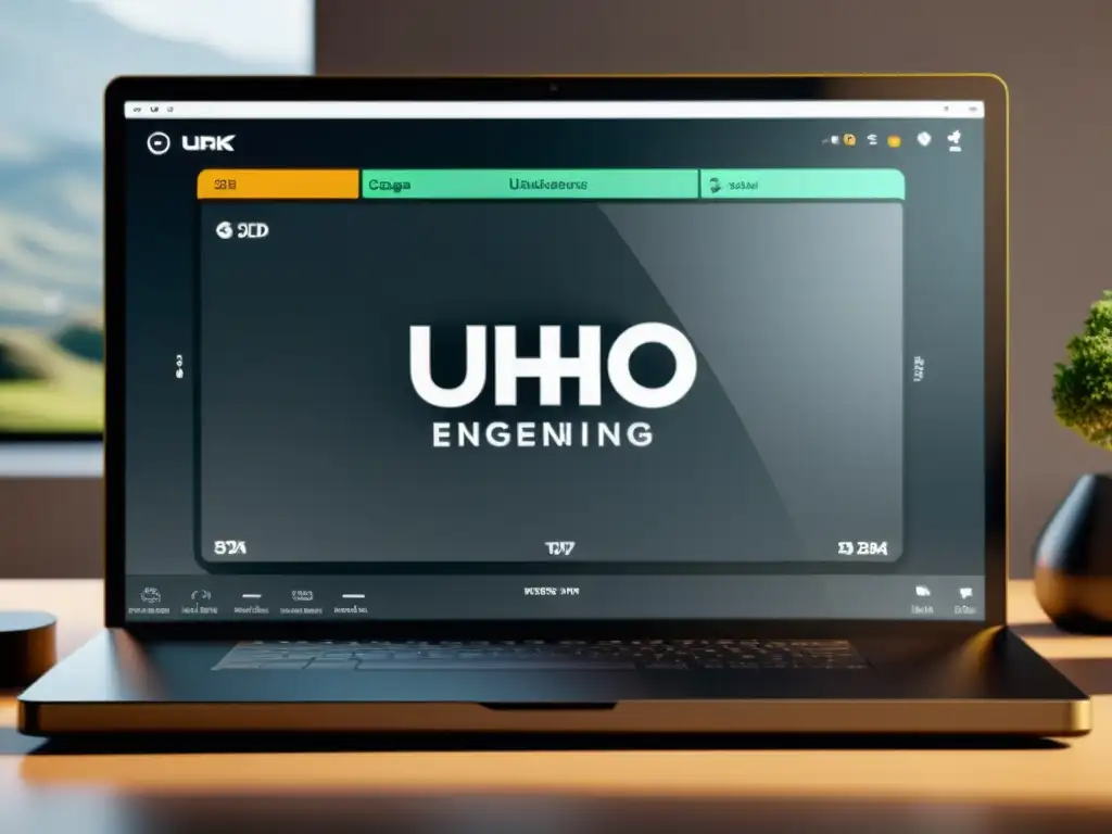 Interfaz Urho3D: Renderización 8K ultradetallada Interfaz elegante y detallada de Urho3D, resaltando sus capacidades únicas para desarrollo de juegos