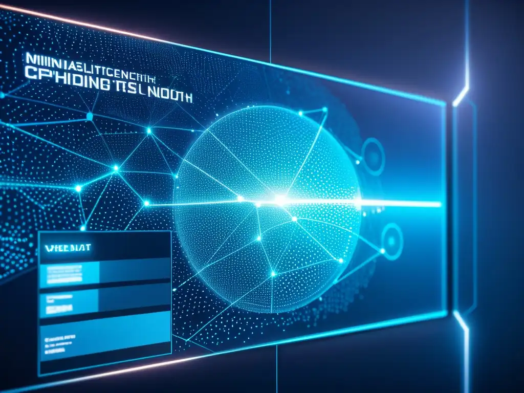 Interfaz futurista de ciberseguridad en 8k Interfaz futurista de software con análisis de vulnerabilidad de software menos conocido en tonos azules y tecnología avanzada