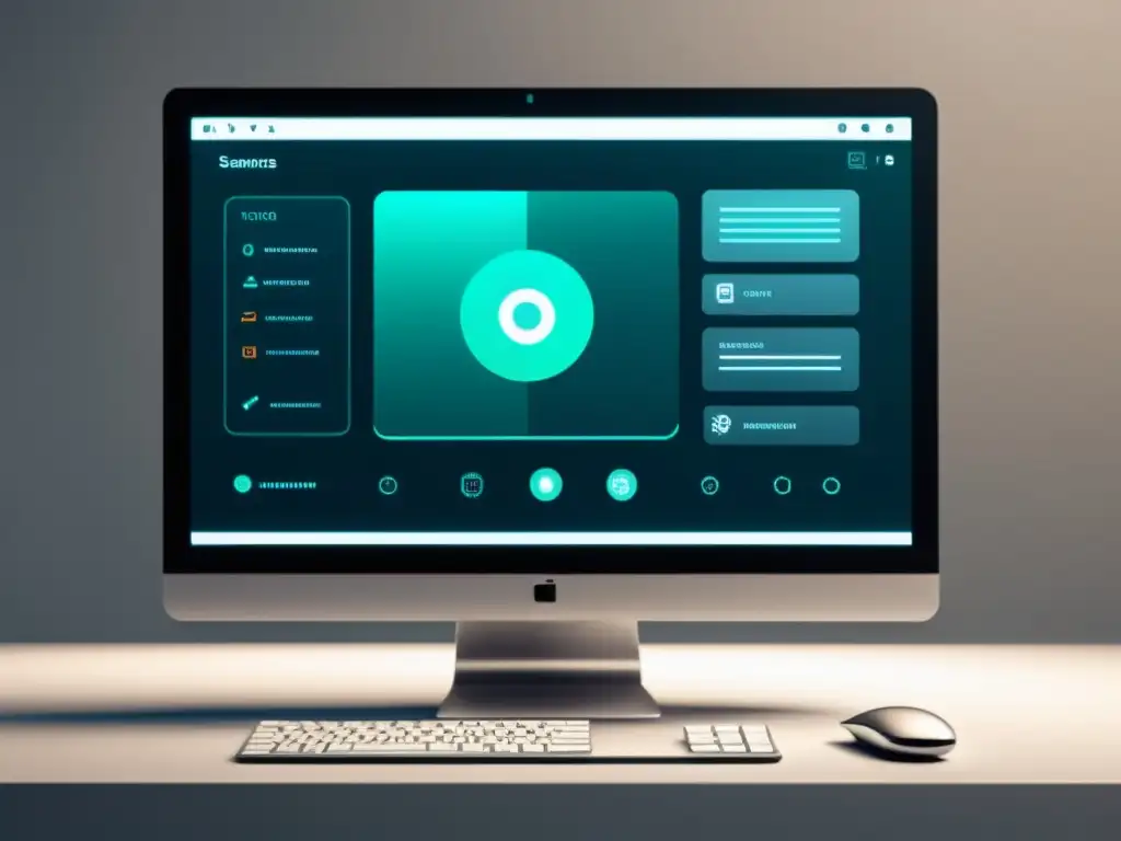 Interfaz de computadora futurista para automatización de tareas Interfaz futurista de software de automatización de tareas, con líneas limpias y eficiencia en la ejecución de procesos