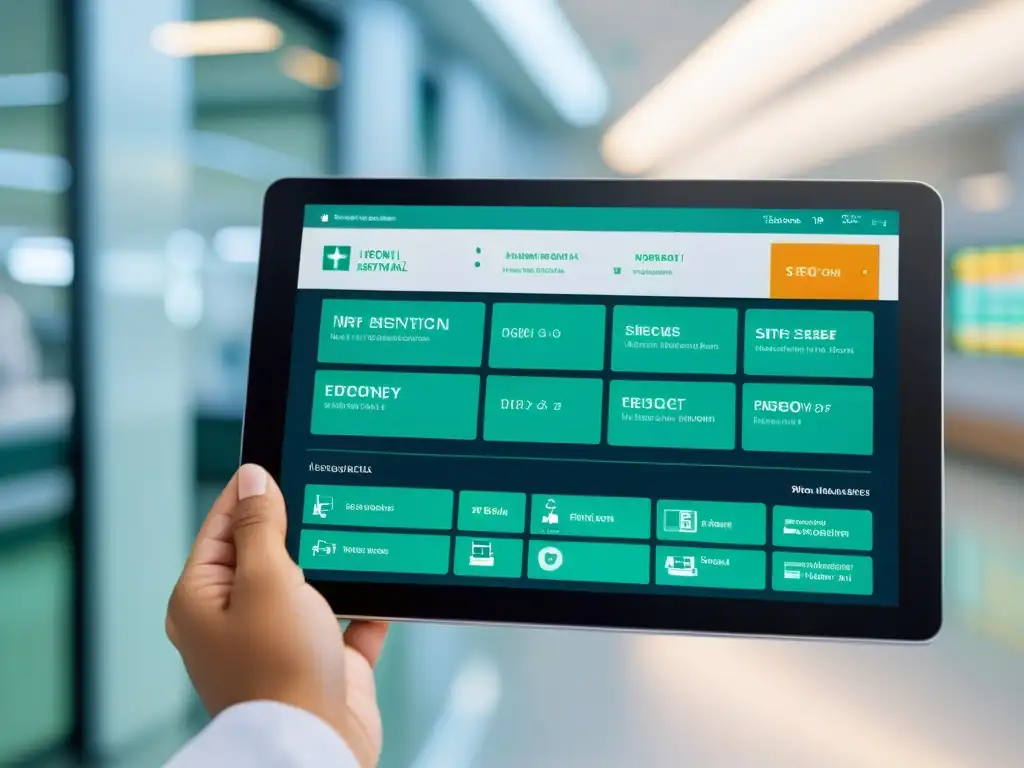 Sistema hospitalario moderno en tablet futurista Interfaz moderna de sistema de información hospitalaria en tablet futurista