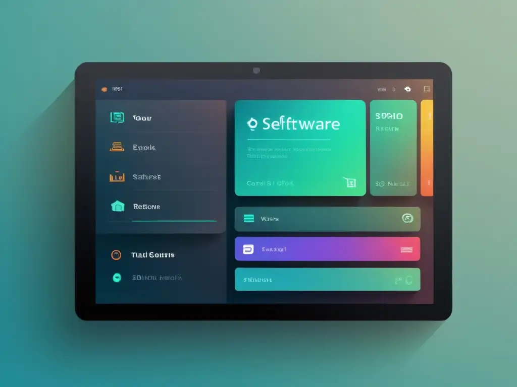 Interfaz sofisticada y futurista: eficiencia innovadora Interfaz de software menos conocido eficiente: minimalista, sofisticada y vanguardista, con líneas limpias y una paleta de colores relajante