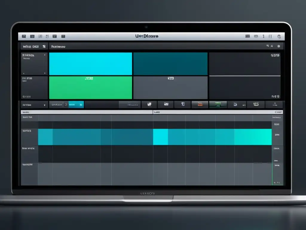 Interfaz de software de edición de video de alta gama Interfaz de software de efectos visuales menos conocido, con diseño minimalista y herramientas avanzadas para profesionales de la industria