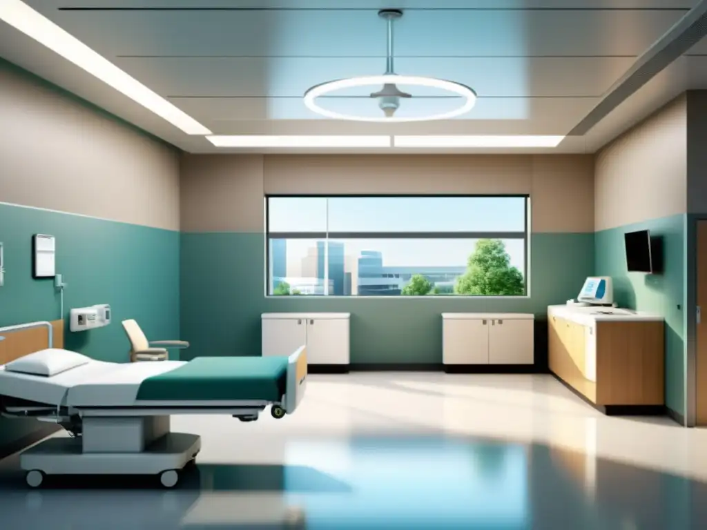 Interior hospitalario: eficiencia y coordinación médica Interfaz de software de gestión hospitalaria eficiente, profesionales coordinando cuidados médicos en un ambiente profesional y tecnológico