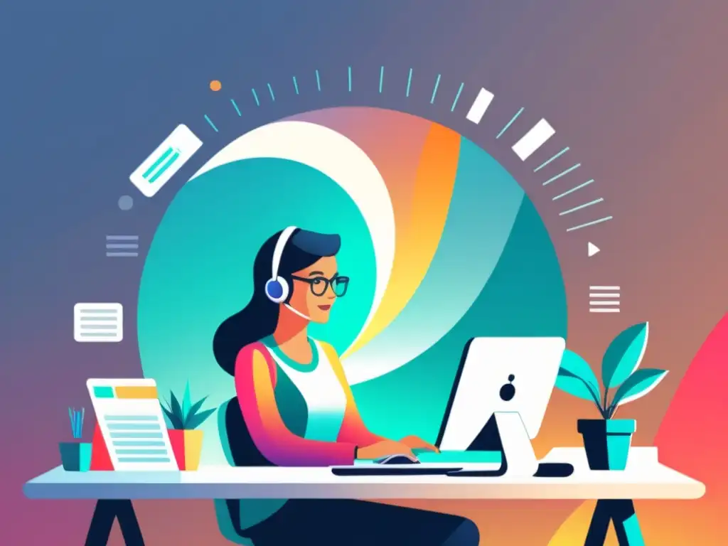 Freelancer productivo: eficiencia en la contabilidad Un ilustración minimalista detallada de un freelancer en su escritorio ordenado con spreadsheets, facturas y recibos