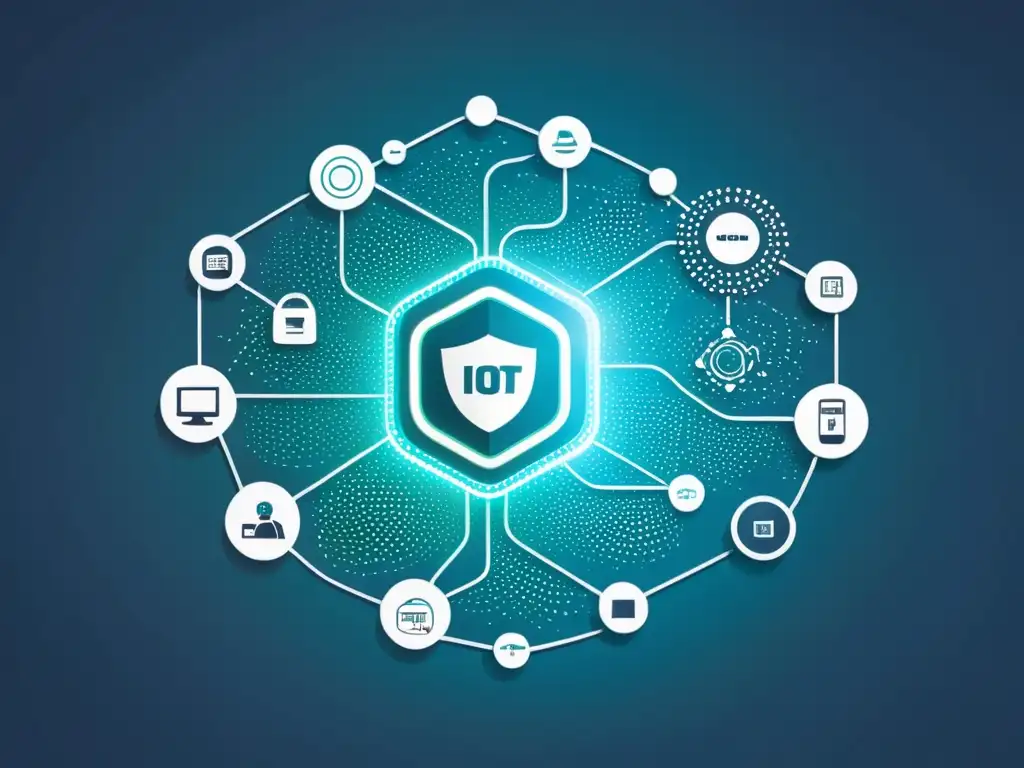 Red de IoT segura: Ilustración minimalista de dispositivos interconectados Una ilustración minimalista de dispositivos IoT interconectados, transmitiendo innovación y tecnología avanzada para auditorías de seguridad IoT