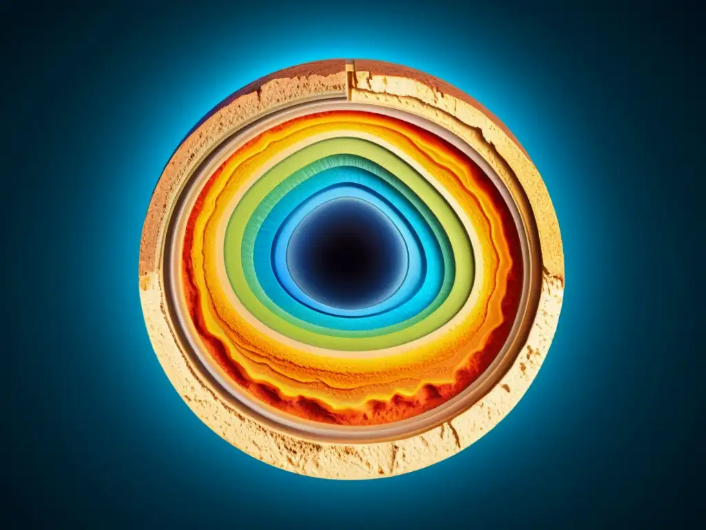 Modelo 3D en 8K de Capas de la Tierra: Detallado y Vibrante Modeladores 3D para explorar geología: Detallado modelo 3D de las capas de la Tierra, con colores vibrantes y líneas definidas