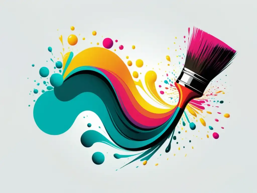 Pincel digital crea formas abstractas en movimiento Una obra de arte digital minimalista que muestra un pincel estilizado creando formas abstractas vibrantes en Sumo Paint diseño gráfico online