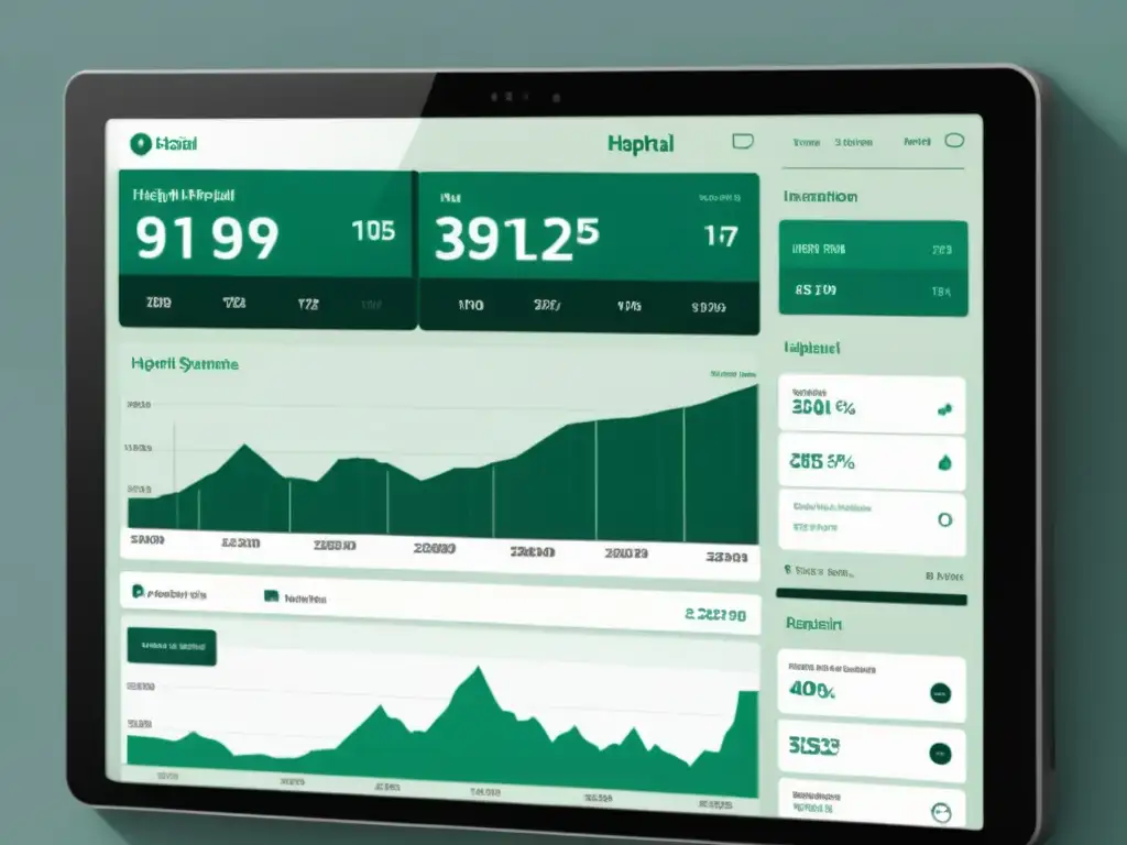 Tablero de control hospitalario: datos en tiempo real Panel de control del sistema de información hospitalaria con diseño moderno y eficiencia en la integración de sistemas