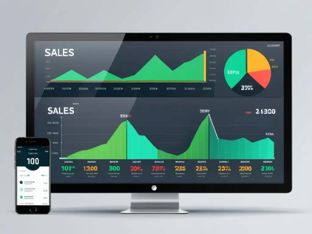 Panel de ventas futurista con análisis predictivo Panel de ventas futurista con software análisis predictivo ventas, gráficos y métricas de rendimiento clave