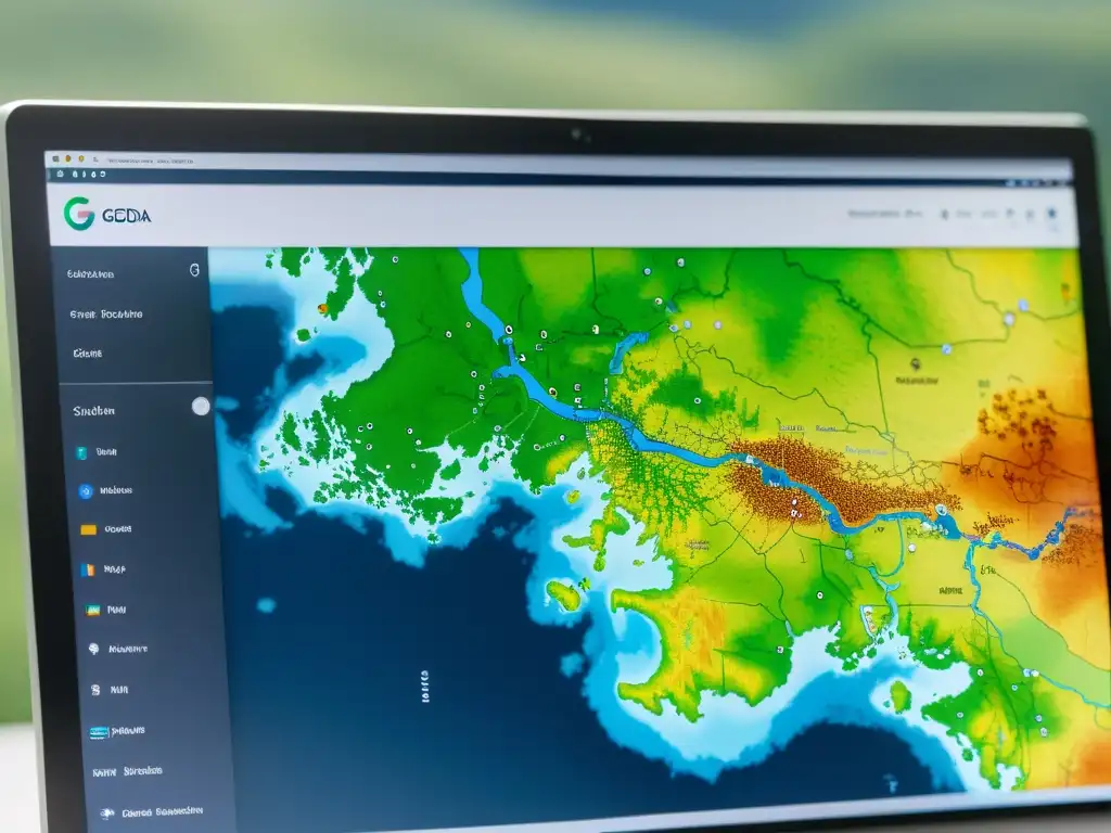 Mapa geográfico detallado y sofisticado en GeoDa Una pantalla de computadora muestra un mapa geográfico en el software GeoDa con análisis espacial detallado y visualización de datos
