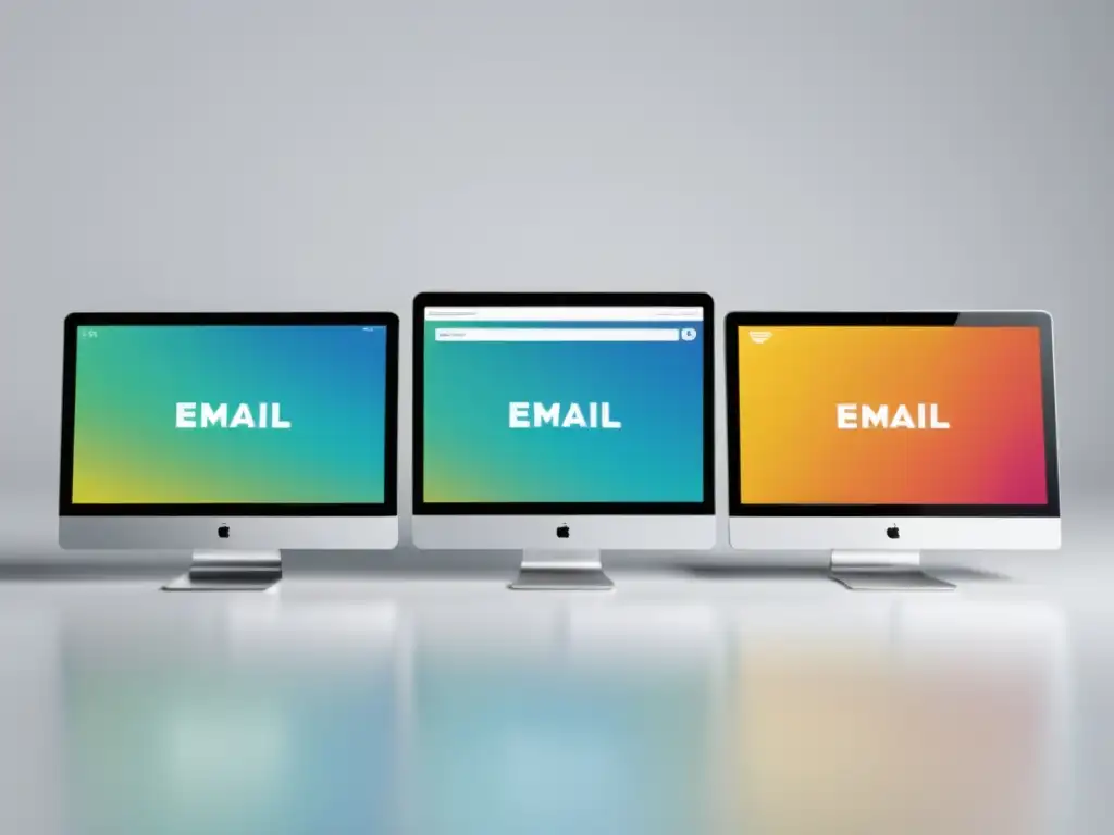 Plataformas de Email Marketing: Detalles en 8k Tres plataformas de Email Marketing con Flujos de Trabajo en una imagen minimalista y detallada, con diseño contemporáneo y funcionalidad