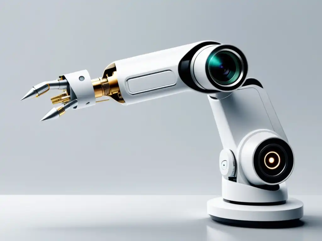 Brazo robótico futurista con visión computarizada Robot con brazo metálico futurista ejecutando tarea compleja con precisión y eficiencia, destacando el software de visión por computadora menos conocido