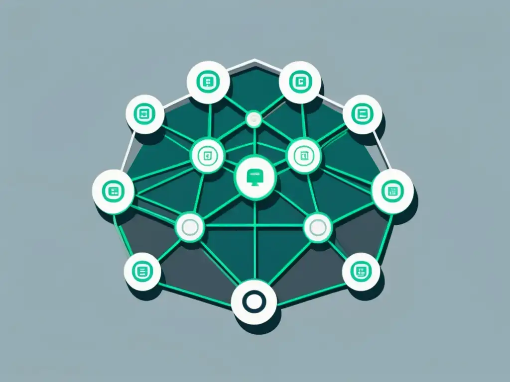 Software de gestión de identidad: Conexiones eficientes Software de Gestión de Identidades: Ilustración minimalista de nodos interconectados y líneas limpias, transmitiendo eficiencia en la gestión de datos