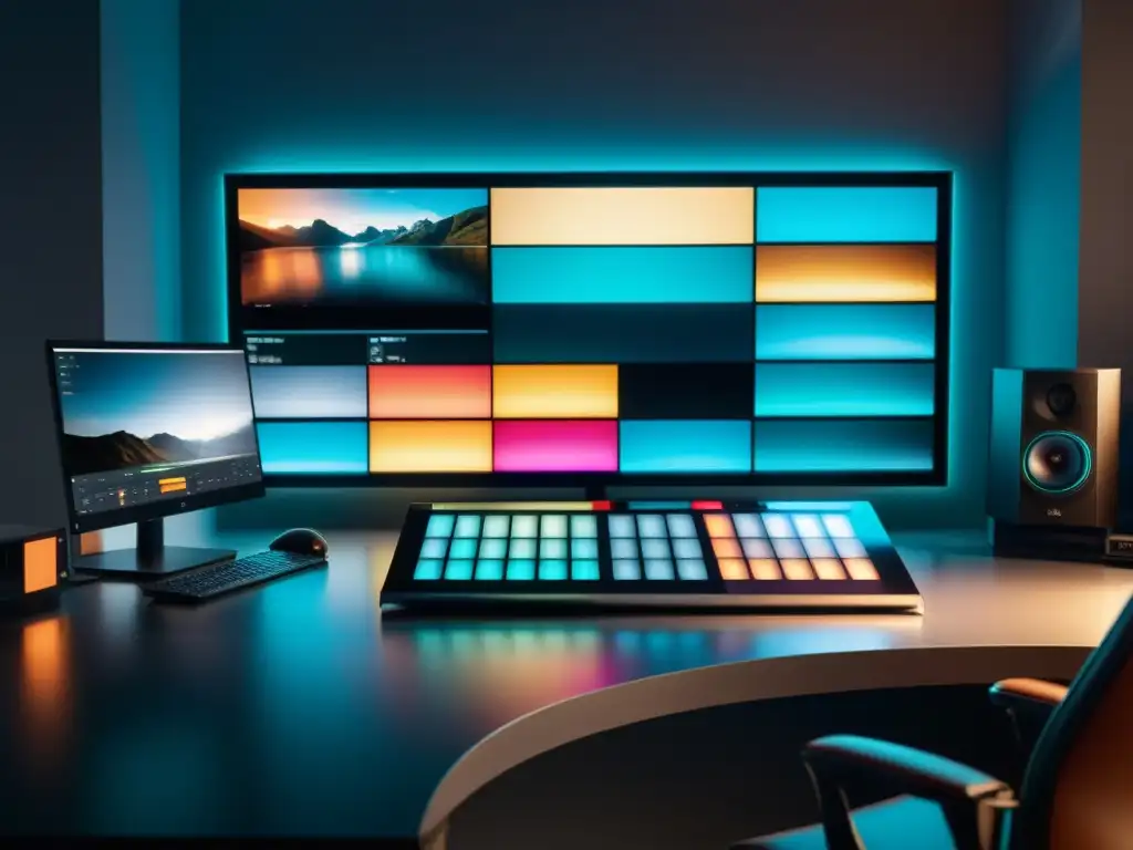 Suite de edición de cine minimalista en 8k Suite de edición minimalista con software de corrección de color para cineastas independientes, evocando creatividad y precisión
