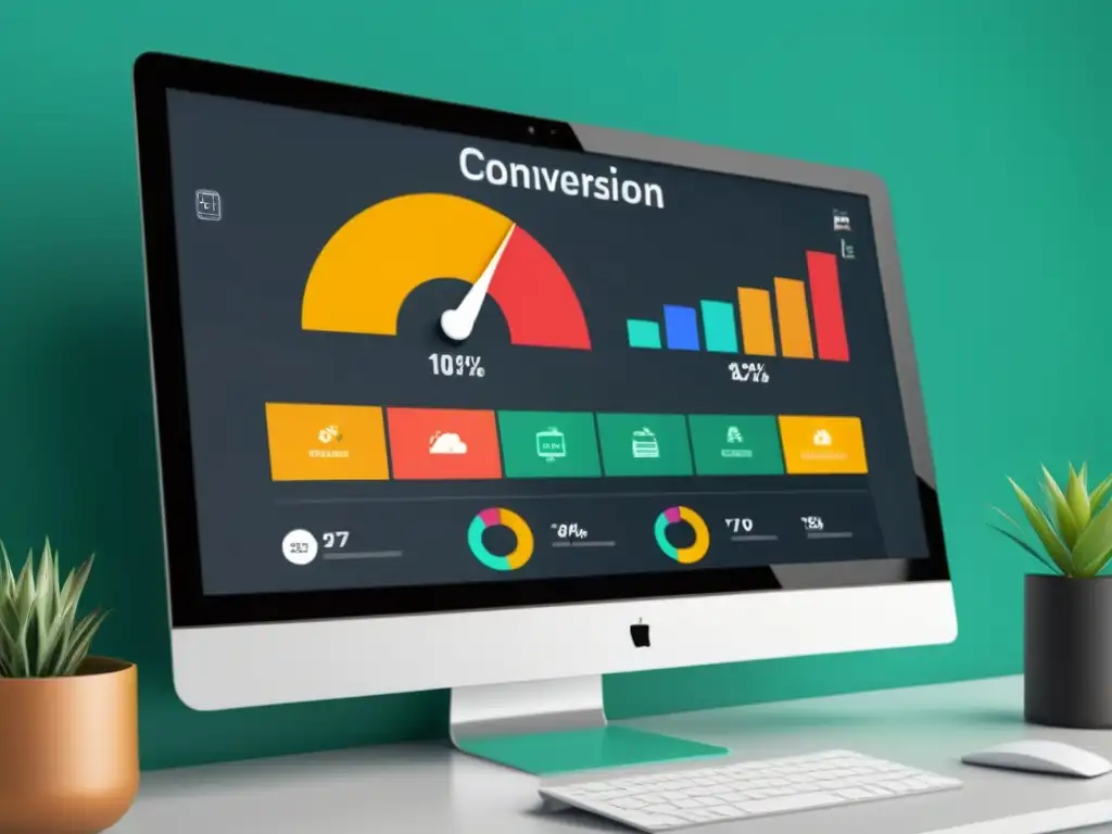 Tablero de Conversión Profesional: Automatización Efectiva Vista moderna de un panel de control con métricas de software de automatización para conversiones en tonos azules, grises y verdes